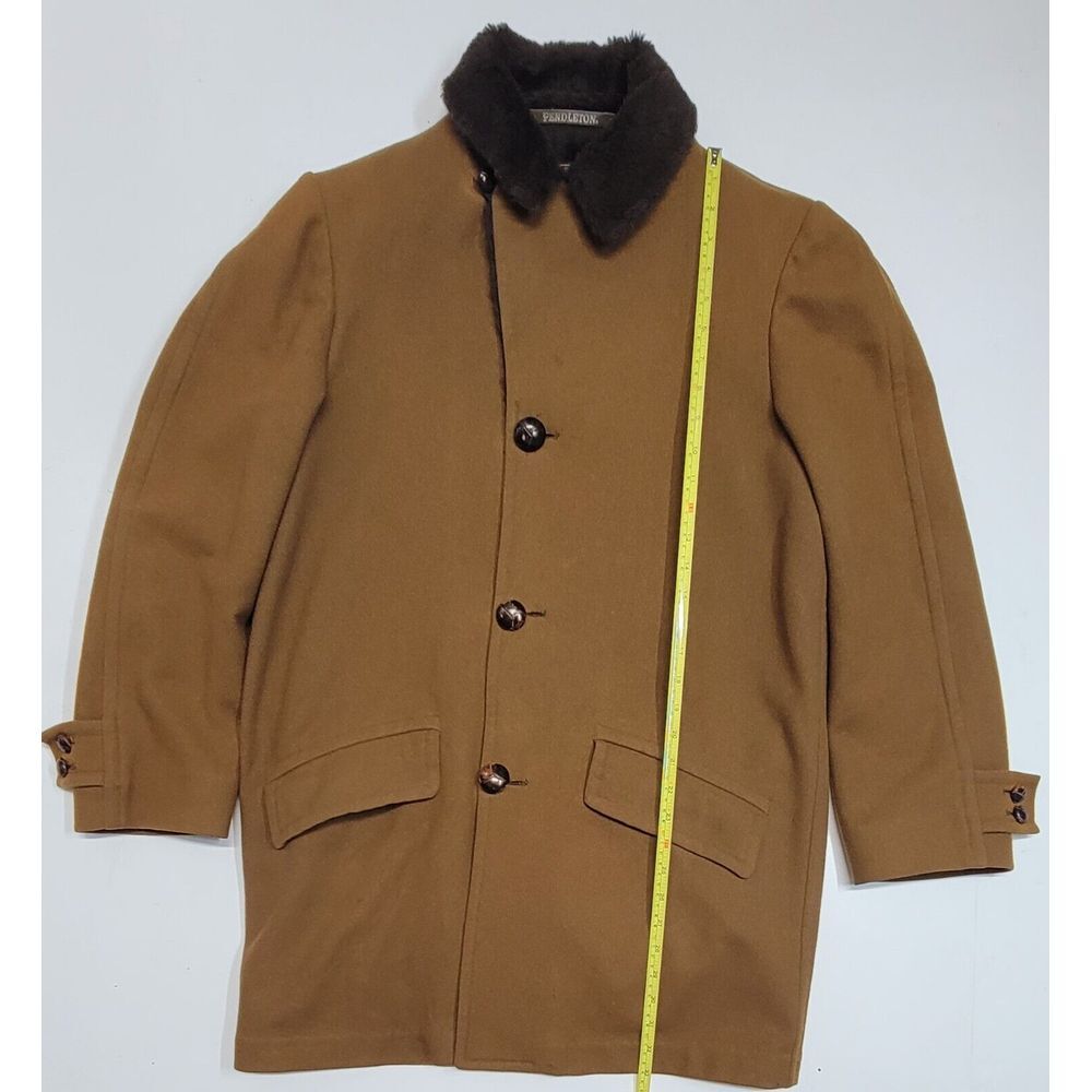 Vtg‎ Mens Sir Pendleton Wool Coat Faux Fur lining Rust Brown Small Hole See Pics